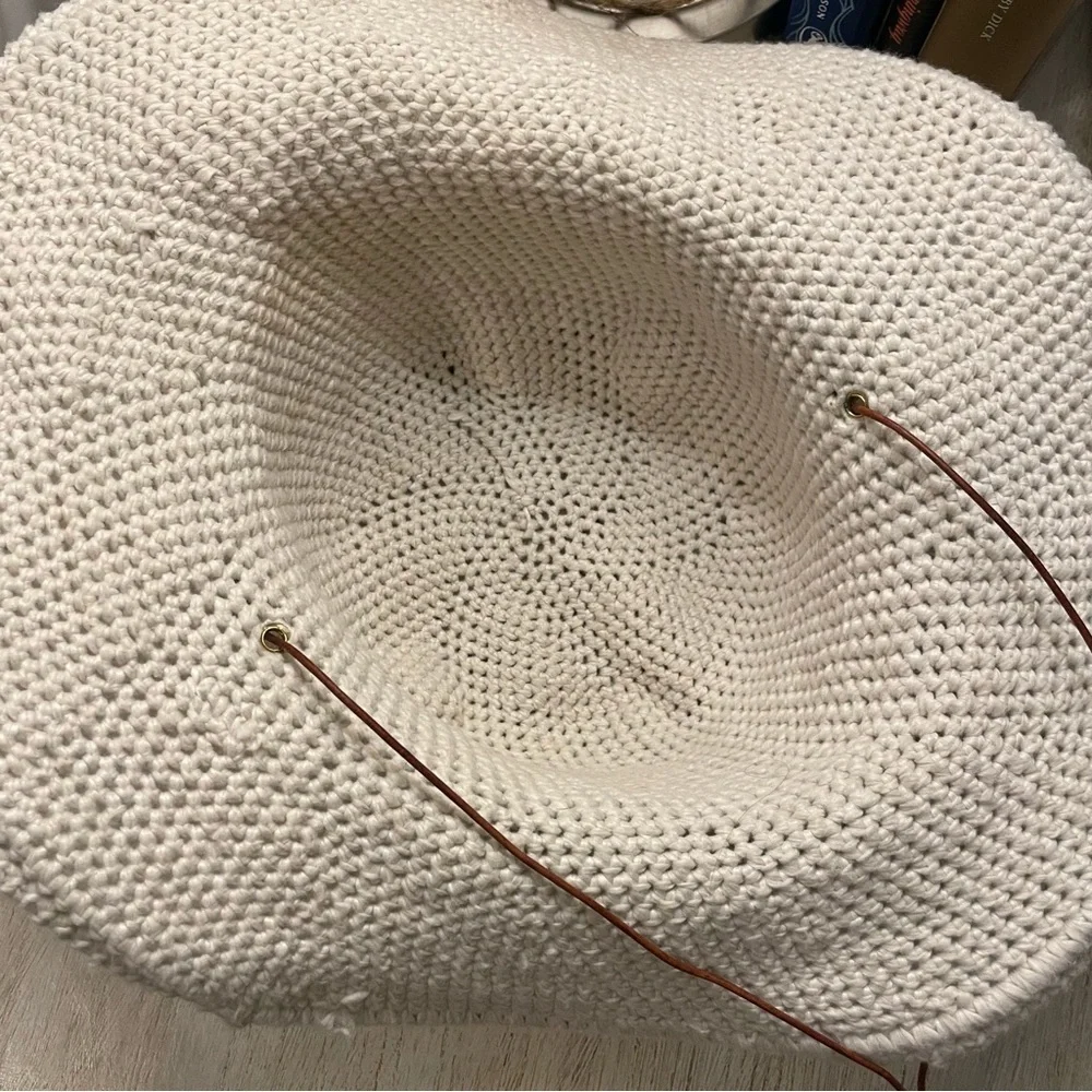 Crocheted Rancher Ivory Hat with Leather Braid Tassel - Picture 4 of 4